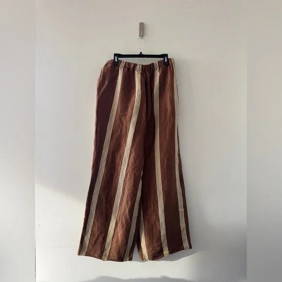 RAG & BONE Olivia Brown Stripe Stripe Linen & Silk Pants XL